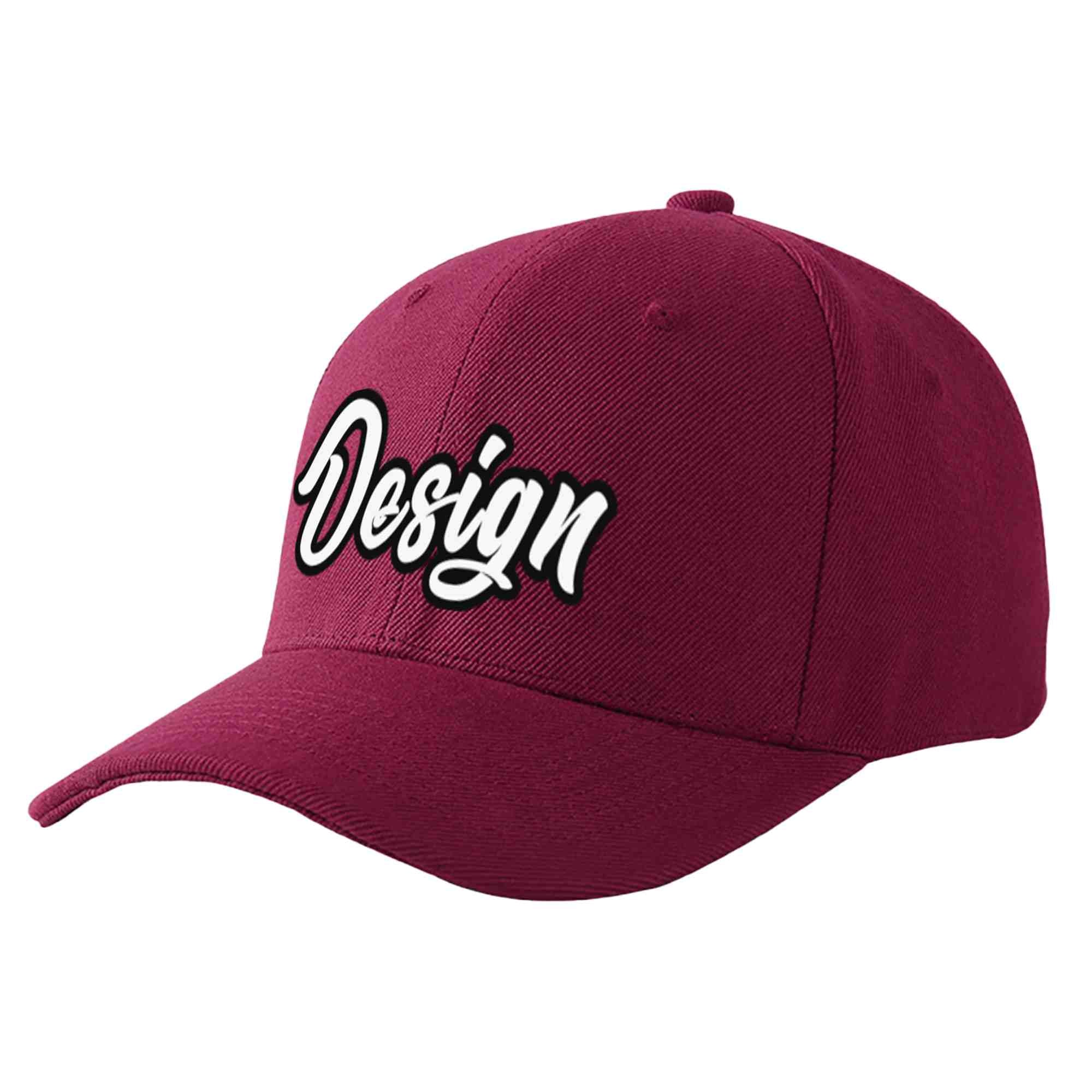 Custom Red Wine White-Black Curved Eaves Sport Design Baseball Cap