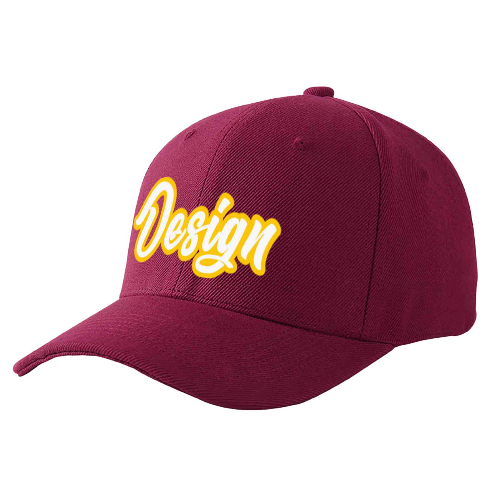 Custom Red Wine White-Gold Curved Eaves Sport Design Baseball Cap