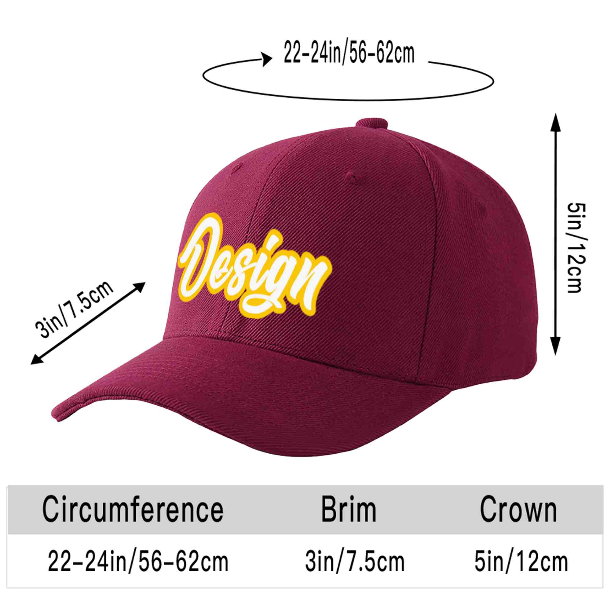 Custom Red Wine White-Gold Curved Eaves Sport Design Baseball Cap