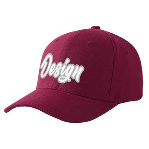 Custom Red Wine White-Gray Curved Eaves Sport Design Baseball Cap