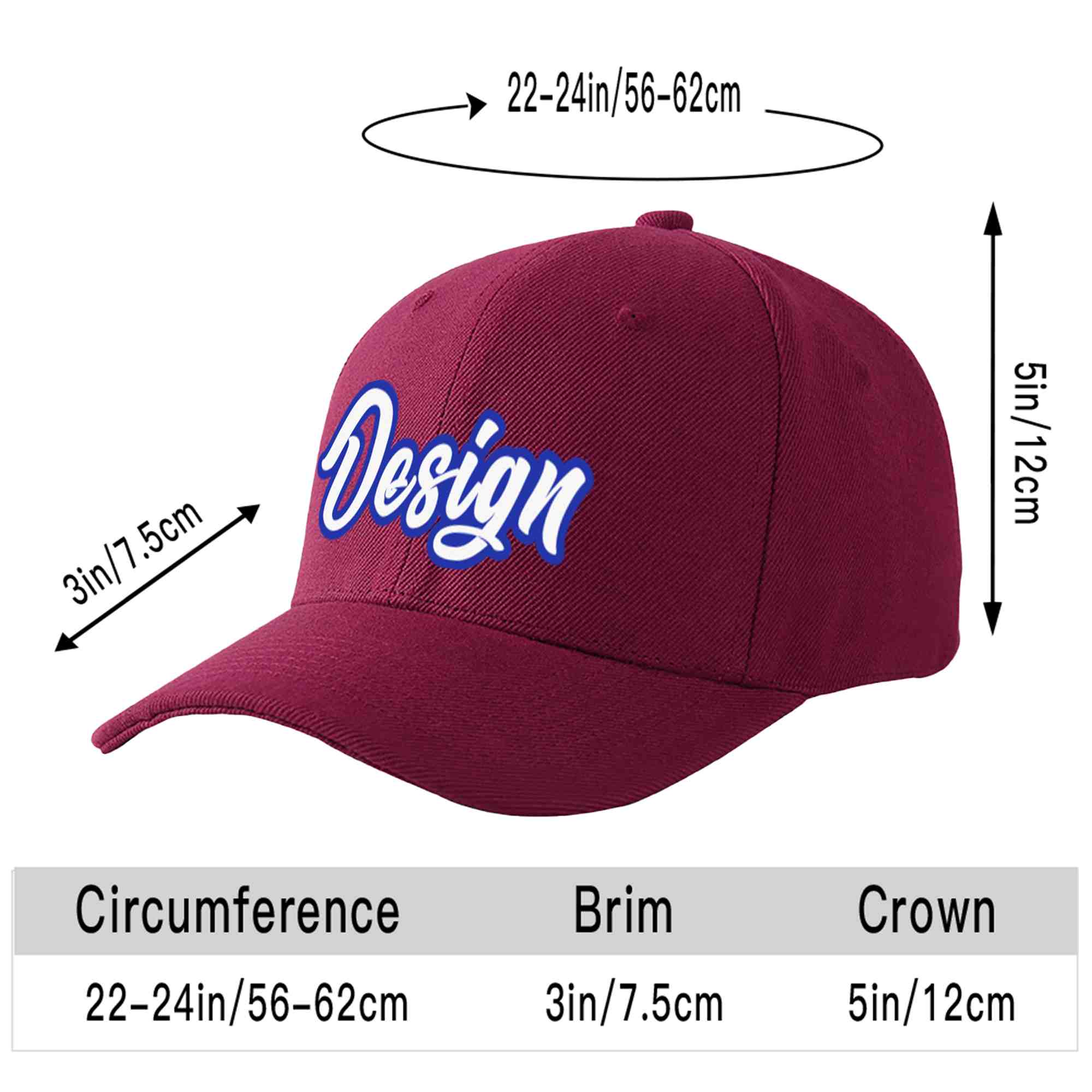 Custom Red Wine White-Royal Curved Eaves Sport Design Baseball Cap