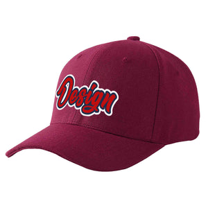 Casquette de baseball personnalisée avec avant-toit incurvé, vin rouge et marine, design sportif