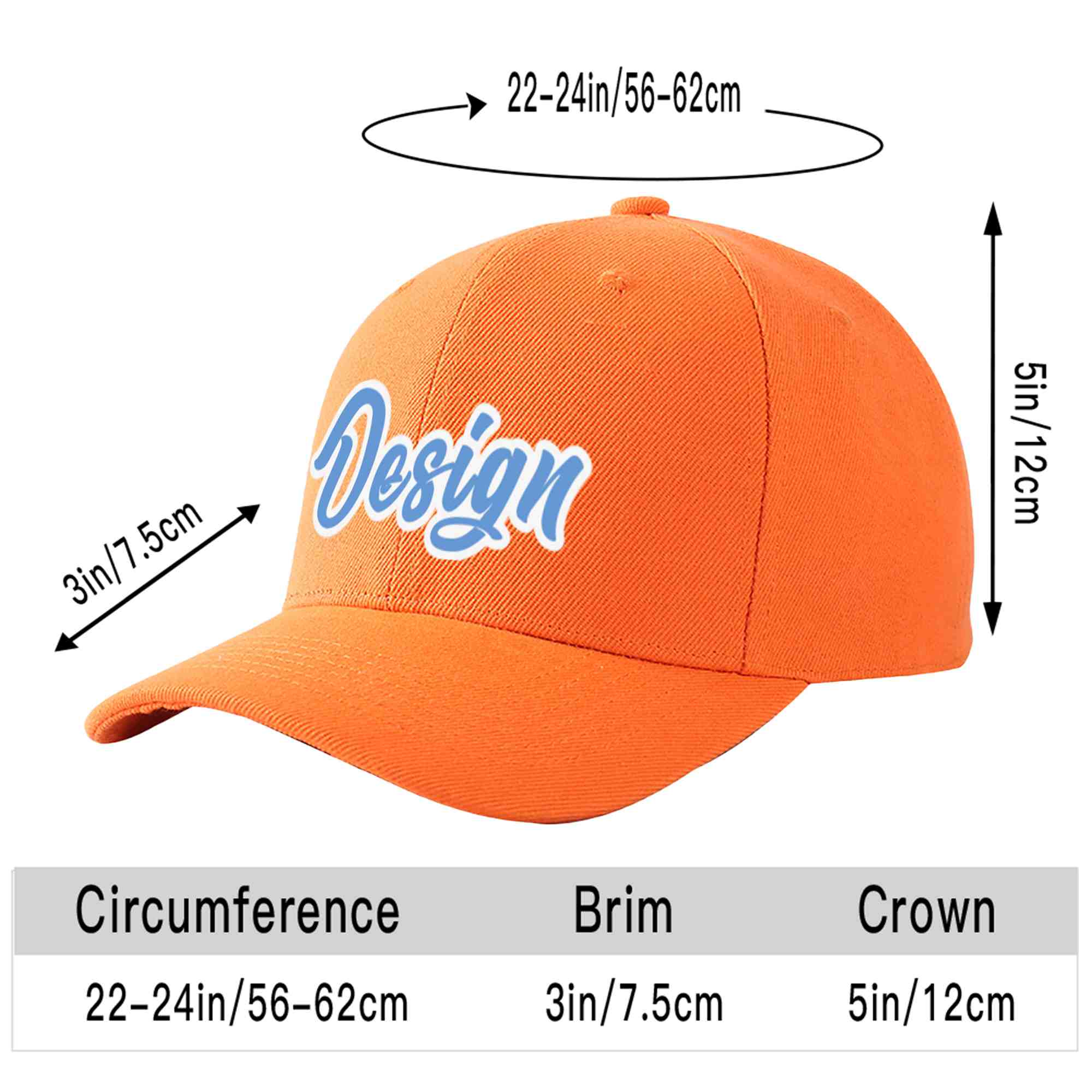 Casquette de baseball incurvée personnalisée orange bleu clair-blanc avec avant-toit