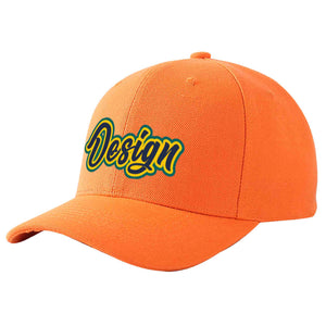 Custom Orange Navy-Gold Curved Eaves Sport Design Baseball Cap