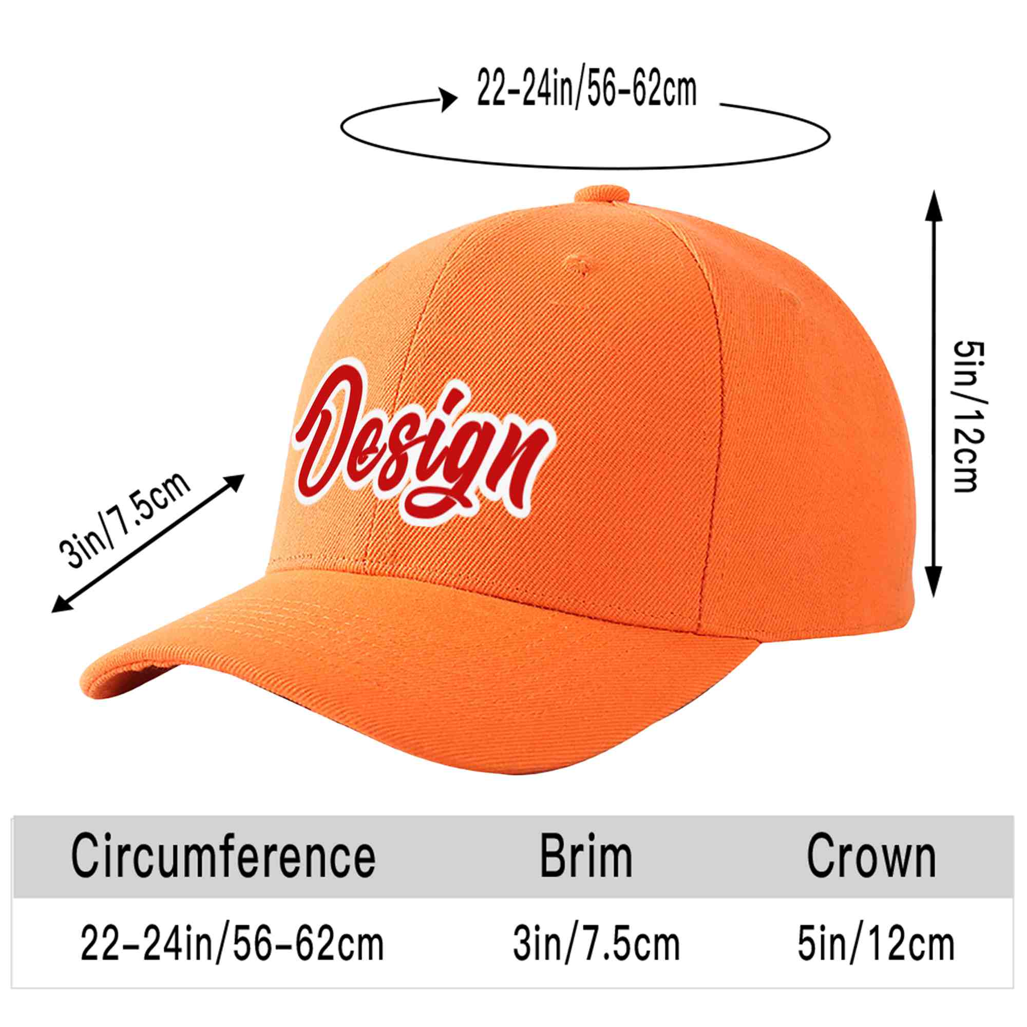 Casquette de baseball incurvée personnalisée orange rouge-blanc avec avant-toit