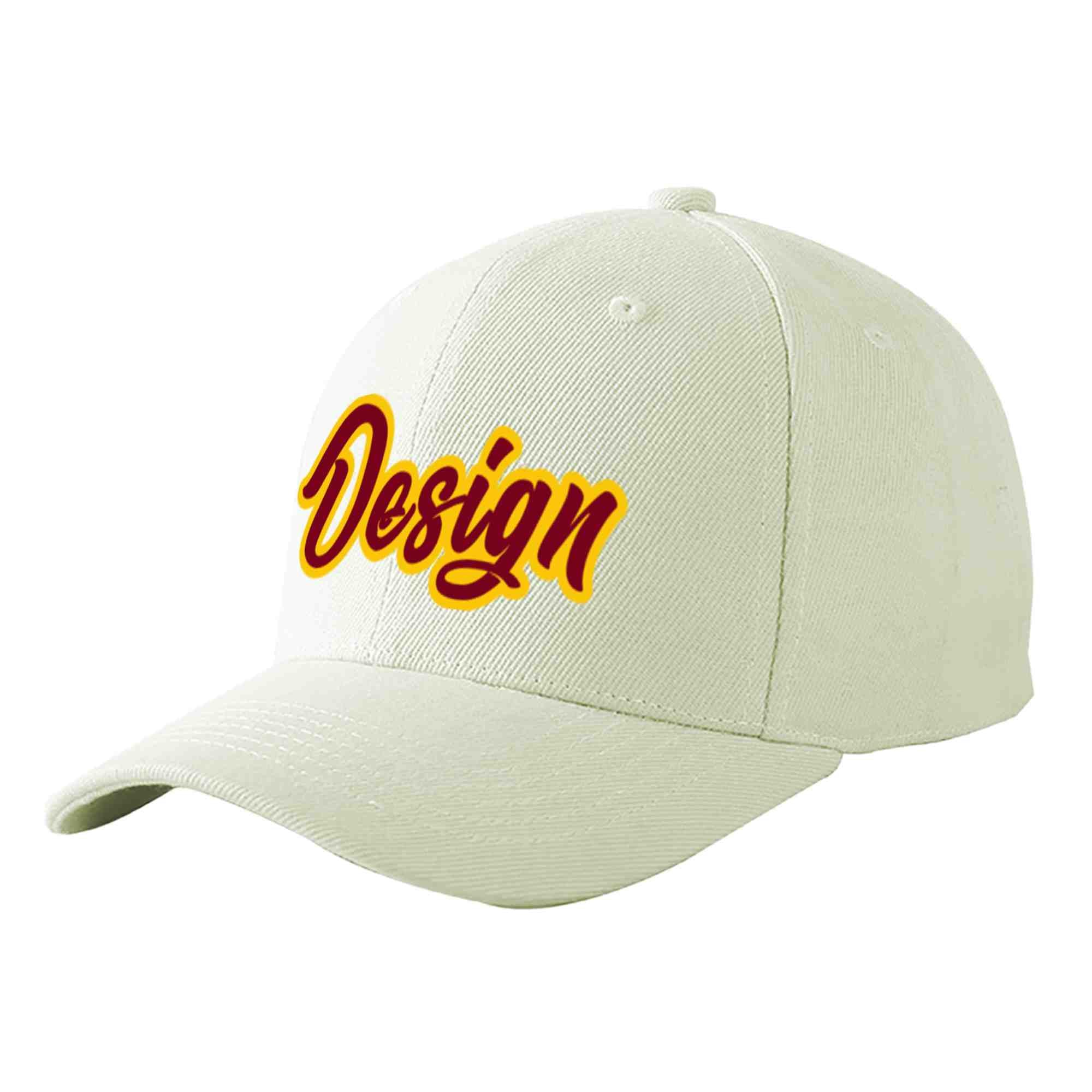 Custom Cream Crimson-Gold Curved Eaves Sport Design Baseball Cap