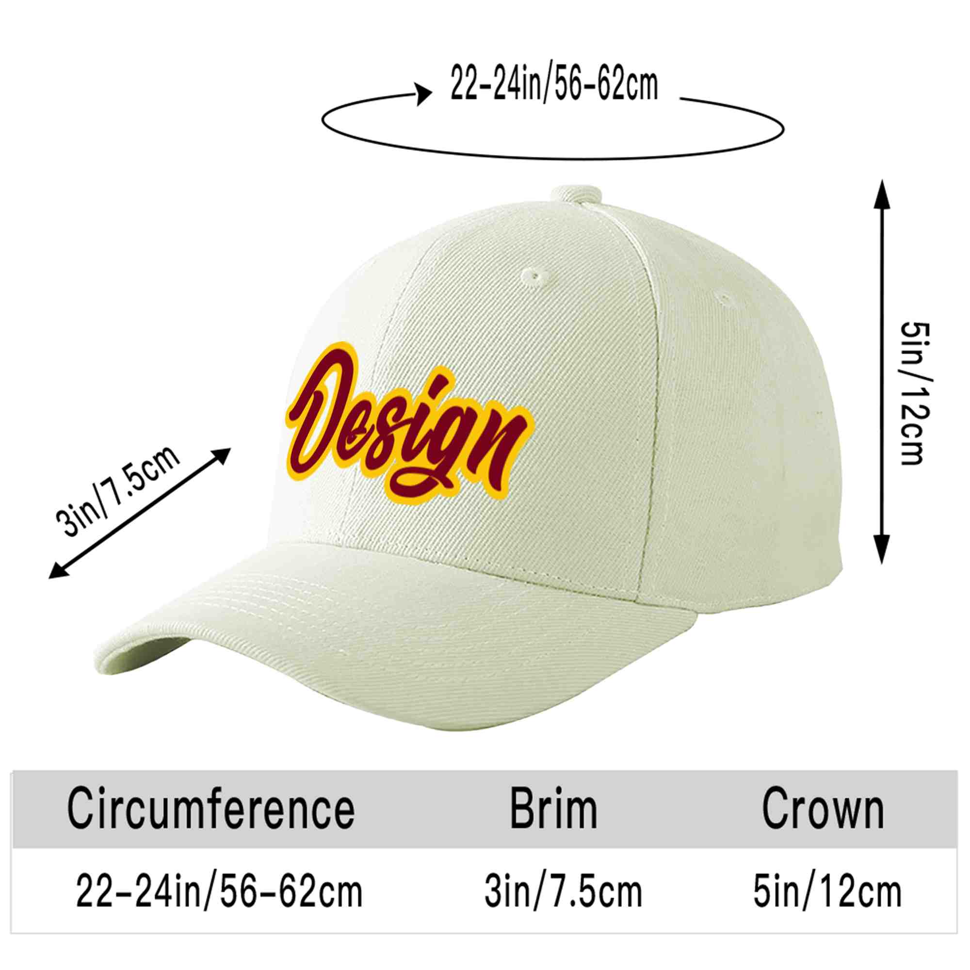 Custom Cream Crimson-Gold Curved Eaves Sport Design Baseball Cap