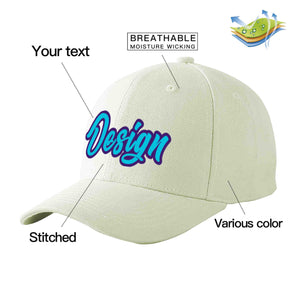 Custom Cream Light Blue-Purple Curved Eaves Sport Design Baseball Cap