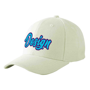 Custom Cream Light Blue-Purple Curved Eaves Sport Design Baseball Cap