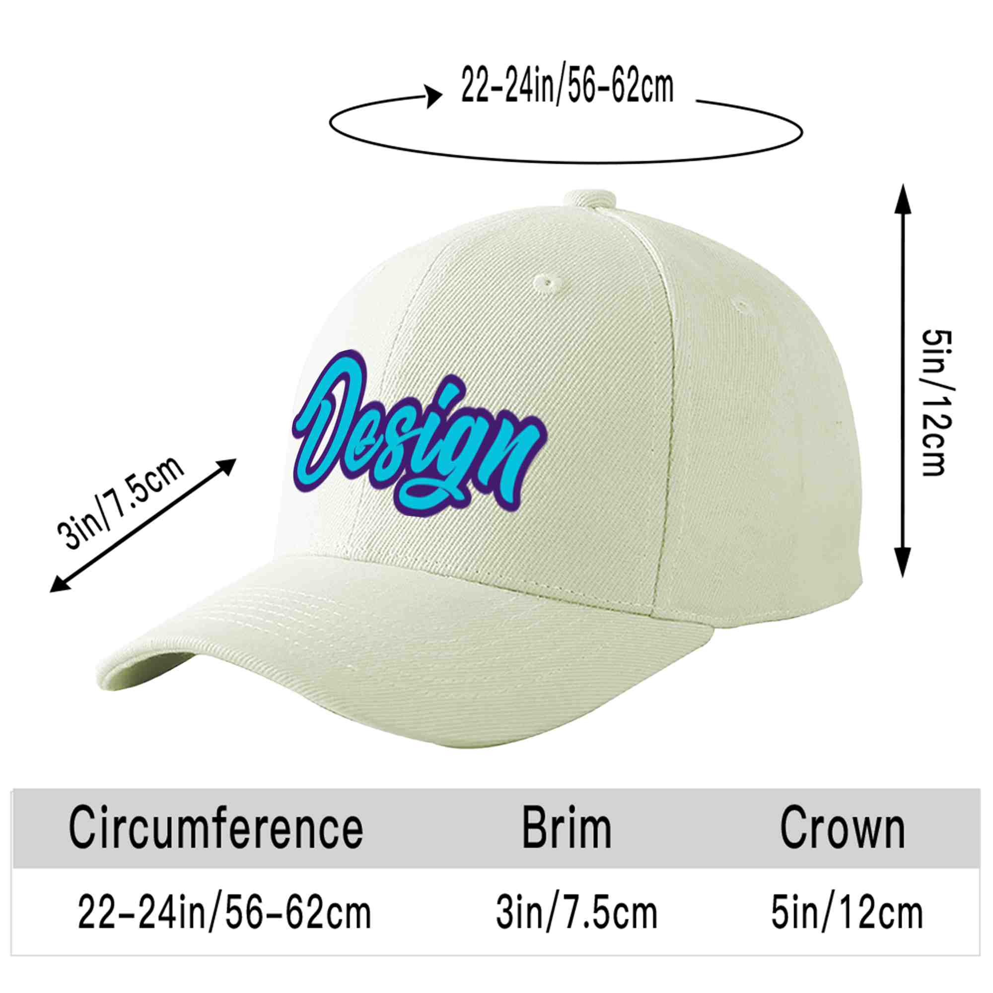 Custom Cream Light Blue-Purple Curved Eaves Sport Design Baseball Cap