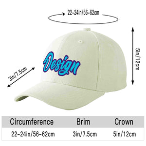 Custom Cream Light Blue-Purple Curved Eaves Sport Design Baseball Cap