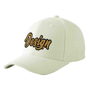 Custom Cream Old Gold-Black Curved Eaves Sport Design Baseball Cap