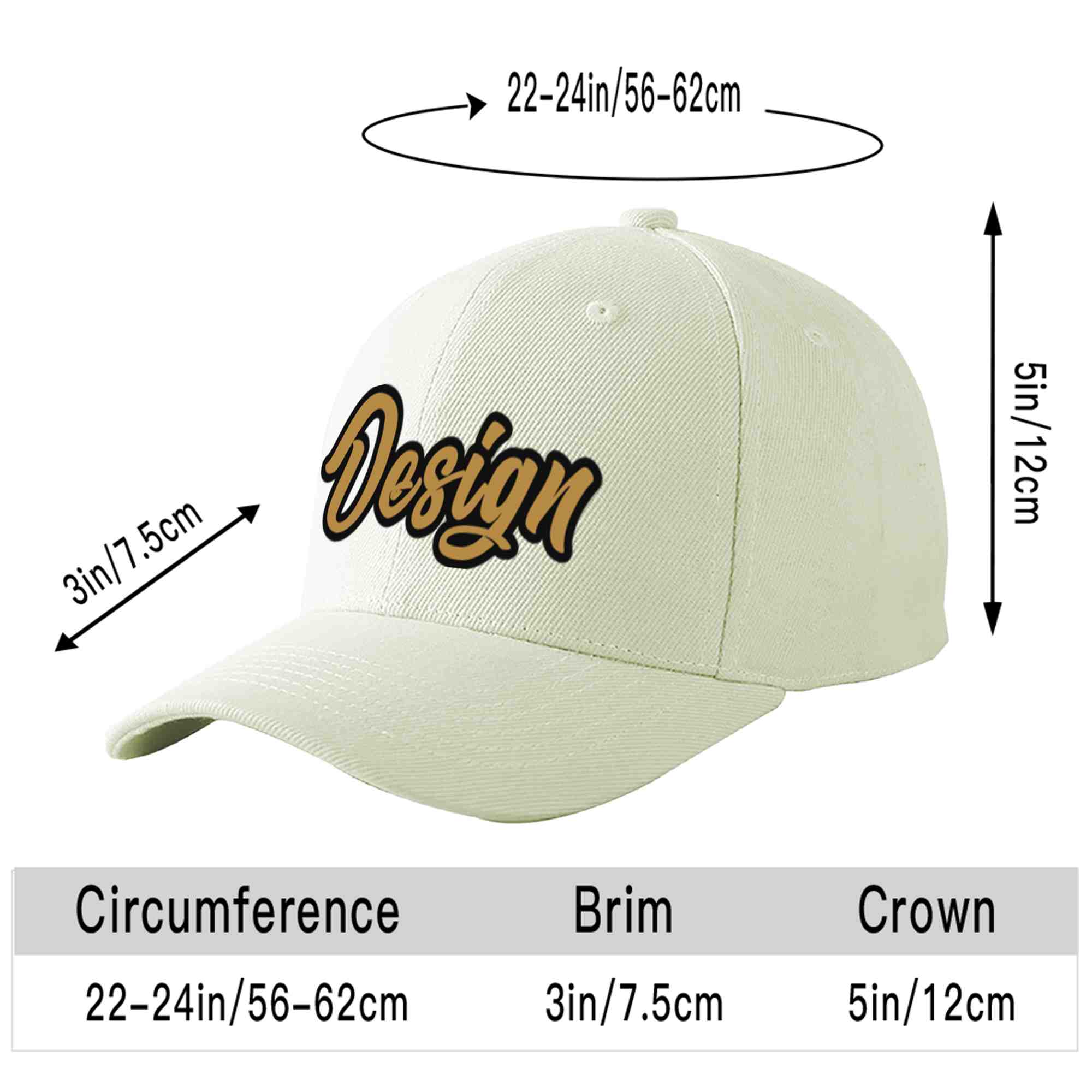 Custom Cream Old Gold-Black Curved Eaves Sport Design Baseball Cap