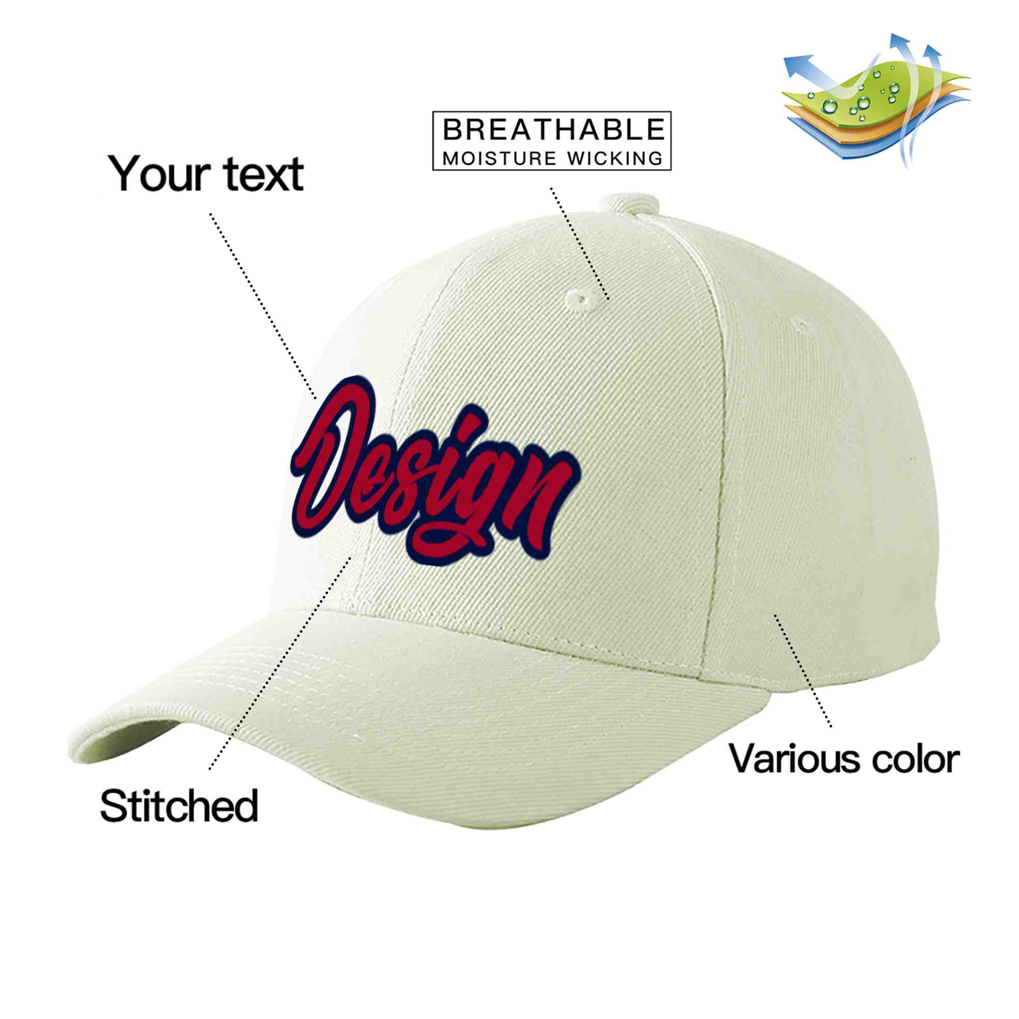 Custom Cream Red-Navy Curved Eaves Sport Design Baseball Cap