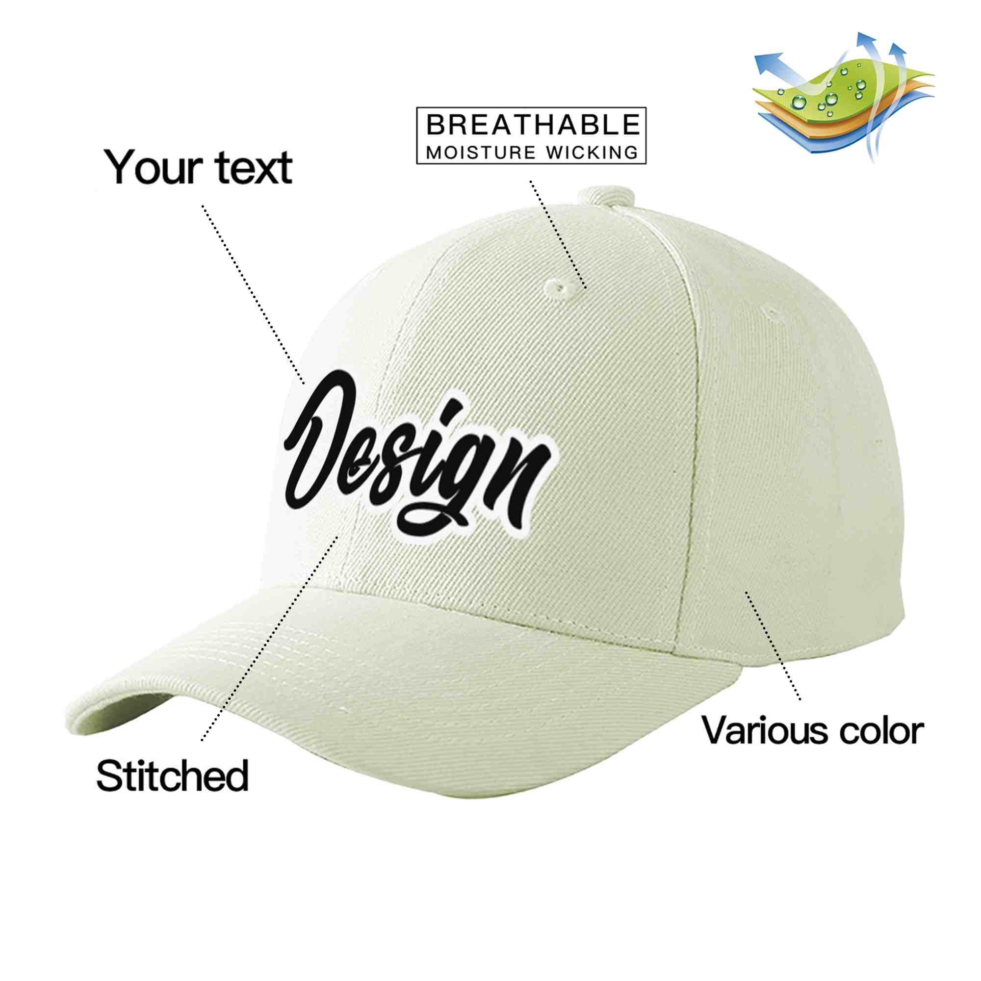 Custom Cream Black-White Curved Eaves Sport Design Baseball Cap