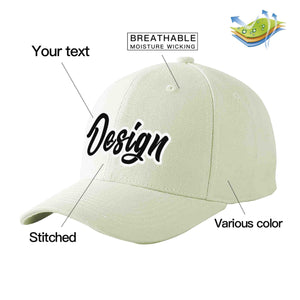 Custom Cream Black-White Curved Eaves Sport Design Baseball Cap