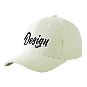 Custom Cream Black-White Curved Eaves Sport Design Baseball Cap