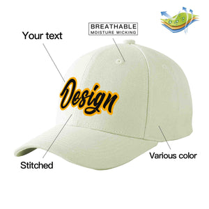 Custom Cream Black-Yellow Curved Eaves Sport Design Baseball Cap