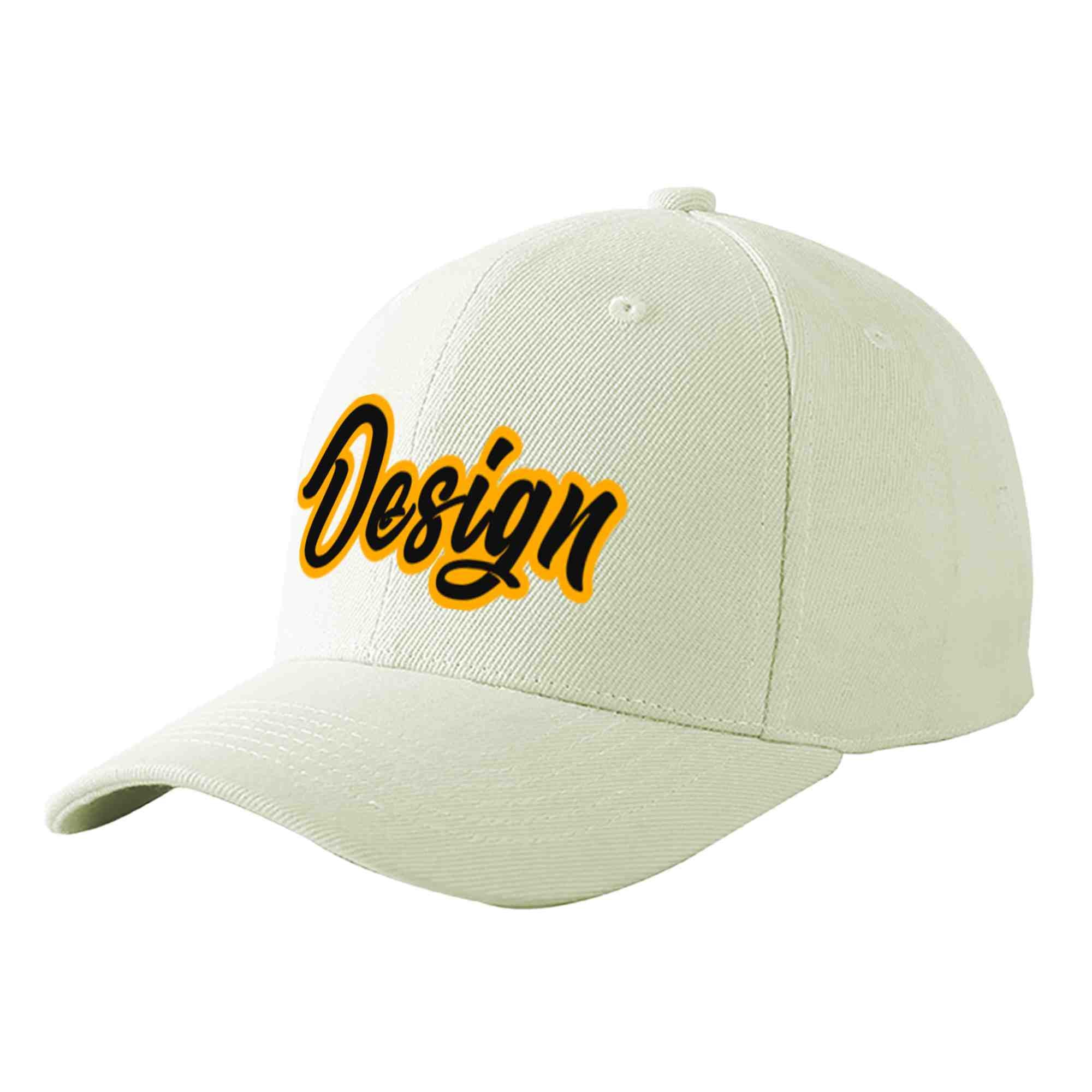 Casquette de baseball incurvée personnalisée crème noir-jaune avec avant-toit