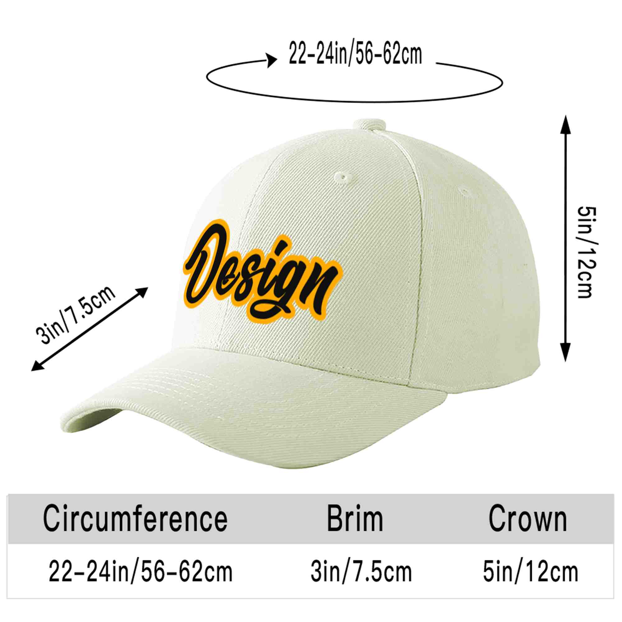 Casquette de baseball incurvée personnalisée crème noir-jaune avec avant-toit