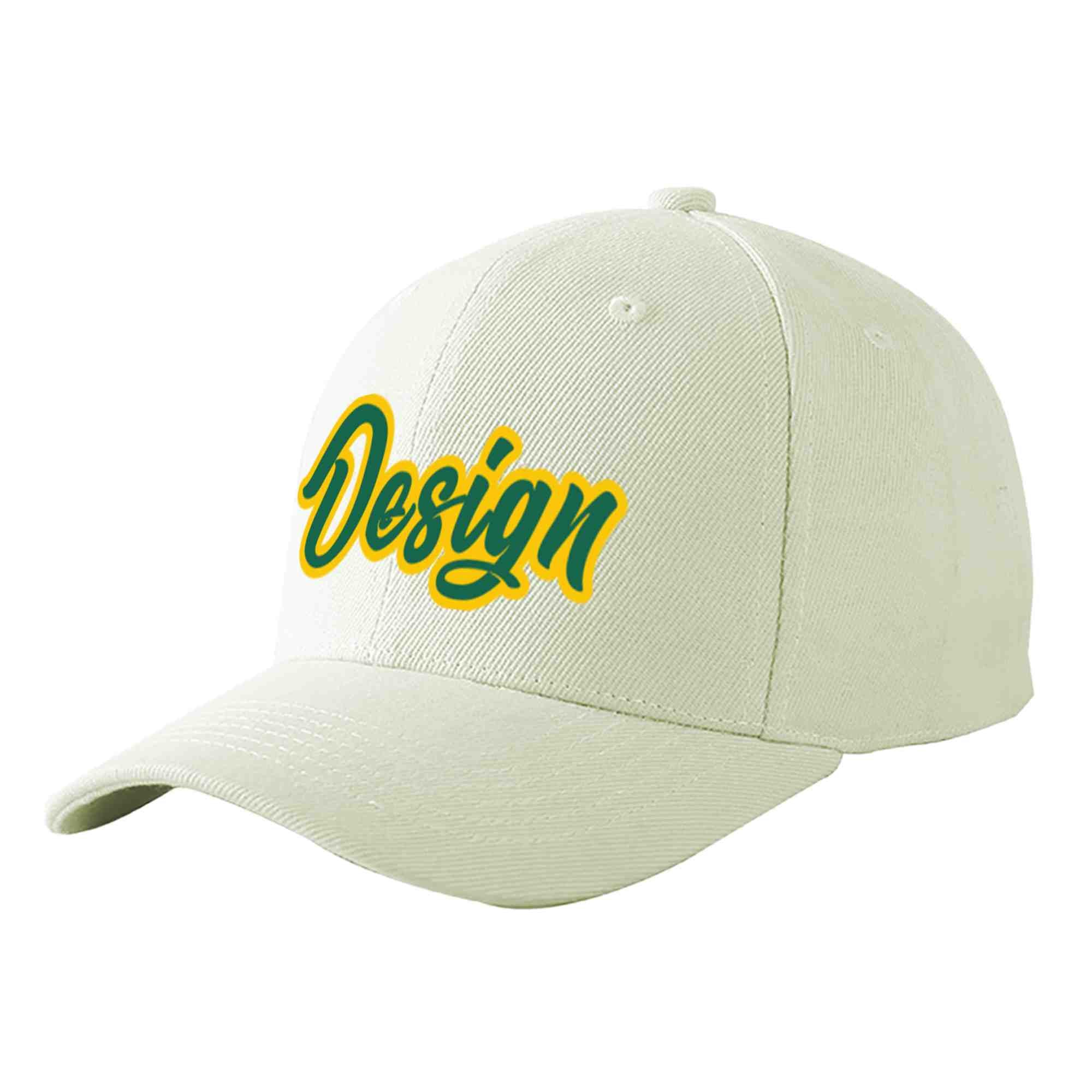 Casquette de baseball personnalisée crème Kelly vert-or courbée Eaves Sport Design