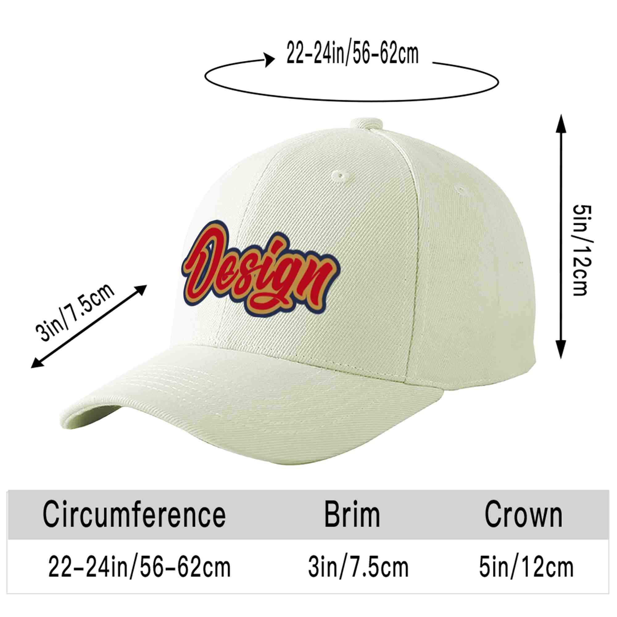 Custom Cream Red-Old Gold Curved Eaves Sport Design Baseball Cap