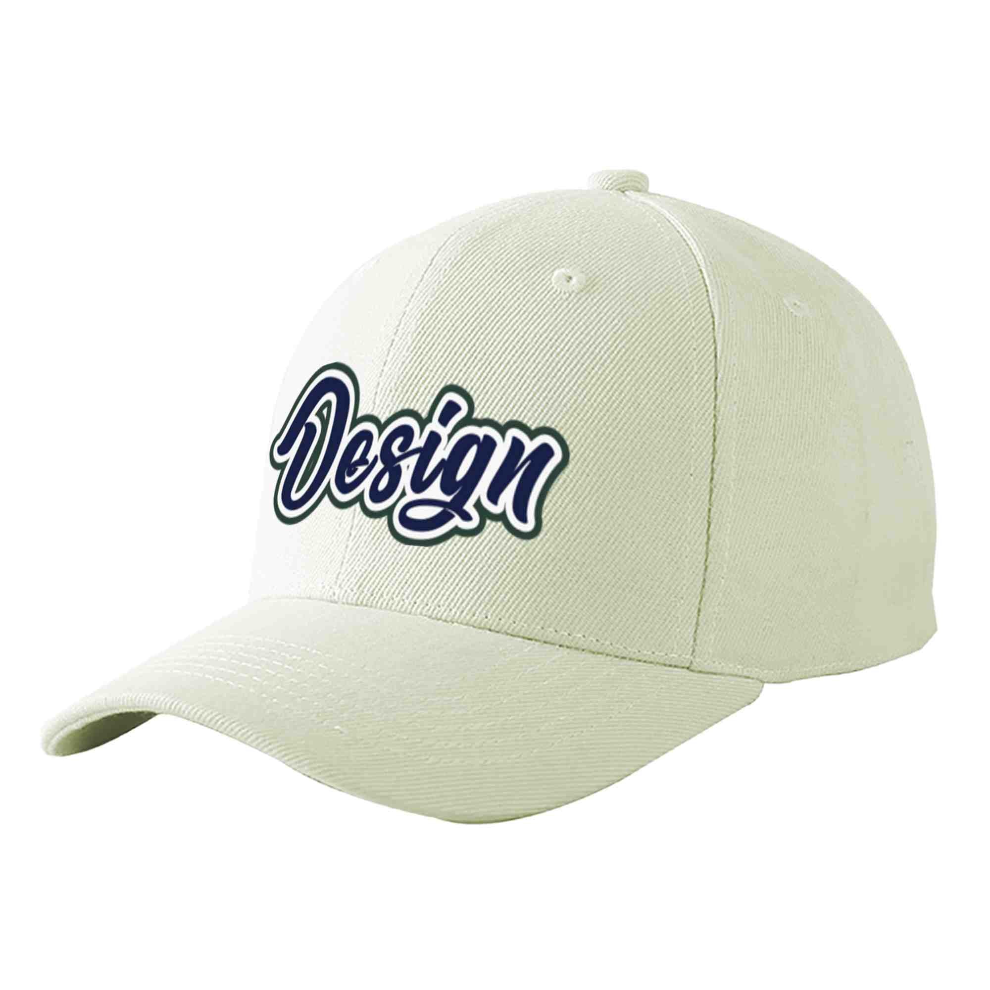 Casquette de baseball incurvée Eaves Sport Design crème personnalisée bleu marine-blanc