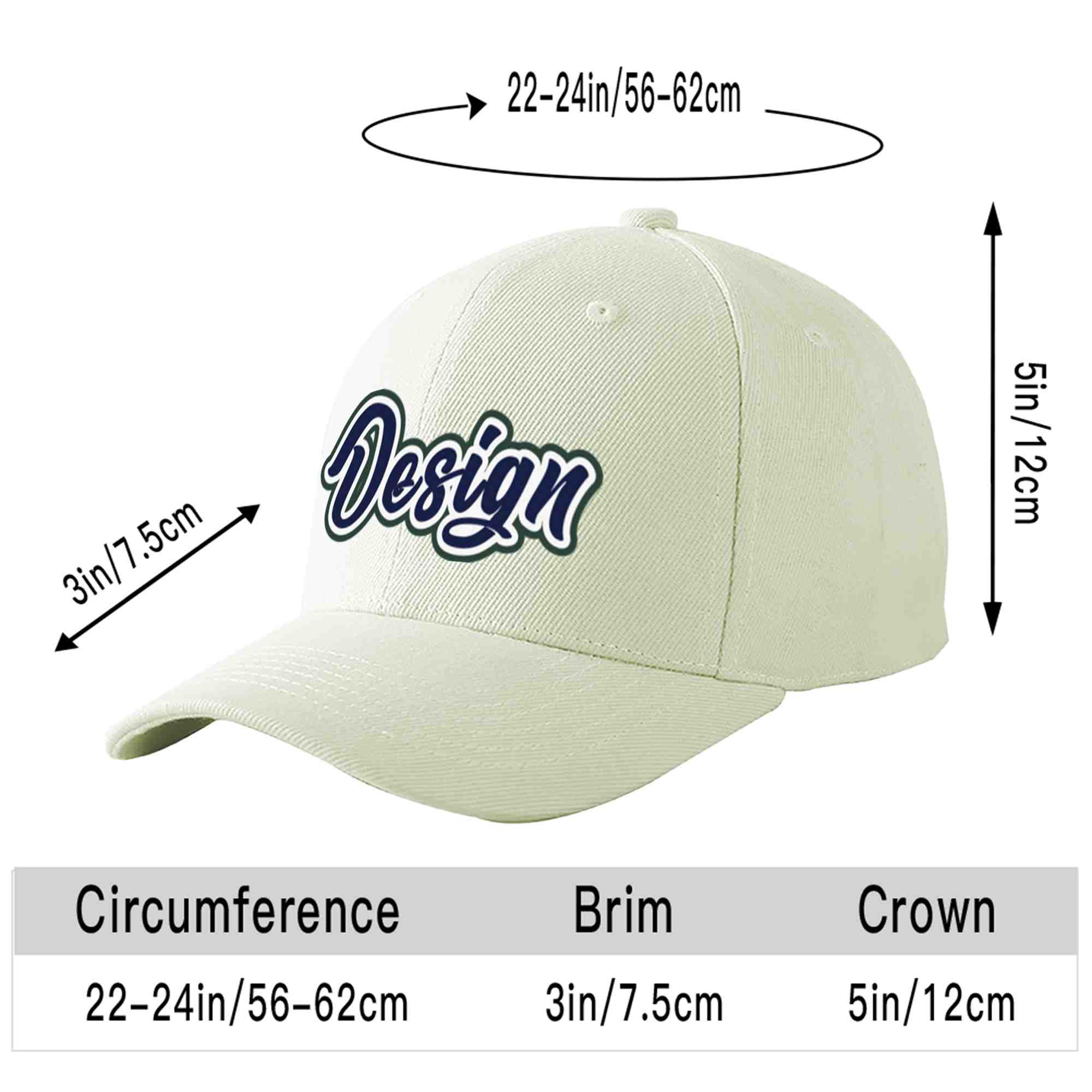 Casquette de baseball incurvée Eaves Sport Design crème personnalisée bleu marine-blanc