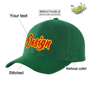 Casquette de baseball de conception de sport incurvée vert rouge-jaune personnalisé