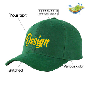 Custom Green Gold-Kelly Green Curved Eaves Sport Design Baseball Cap