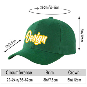 Custom Green White-Gold Curved Eaves Sport Design Baseball Cap