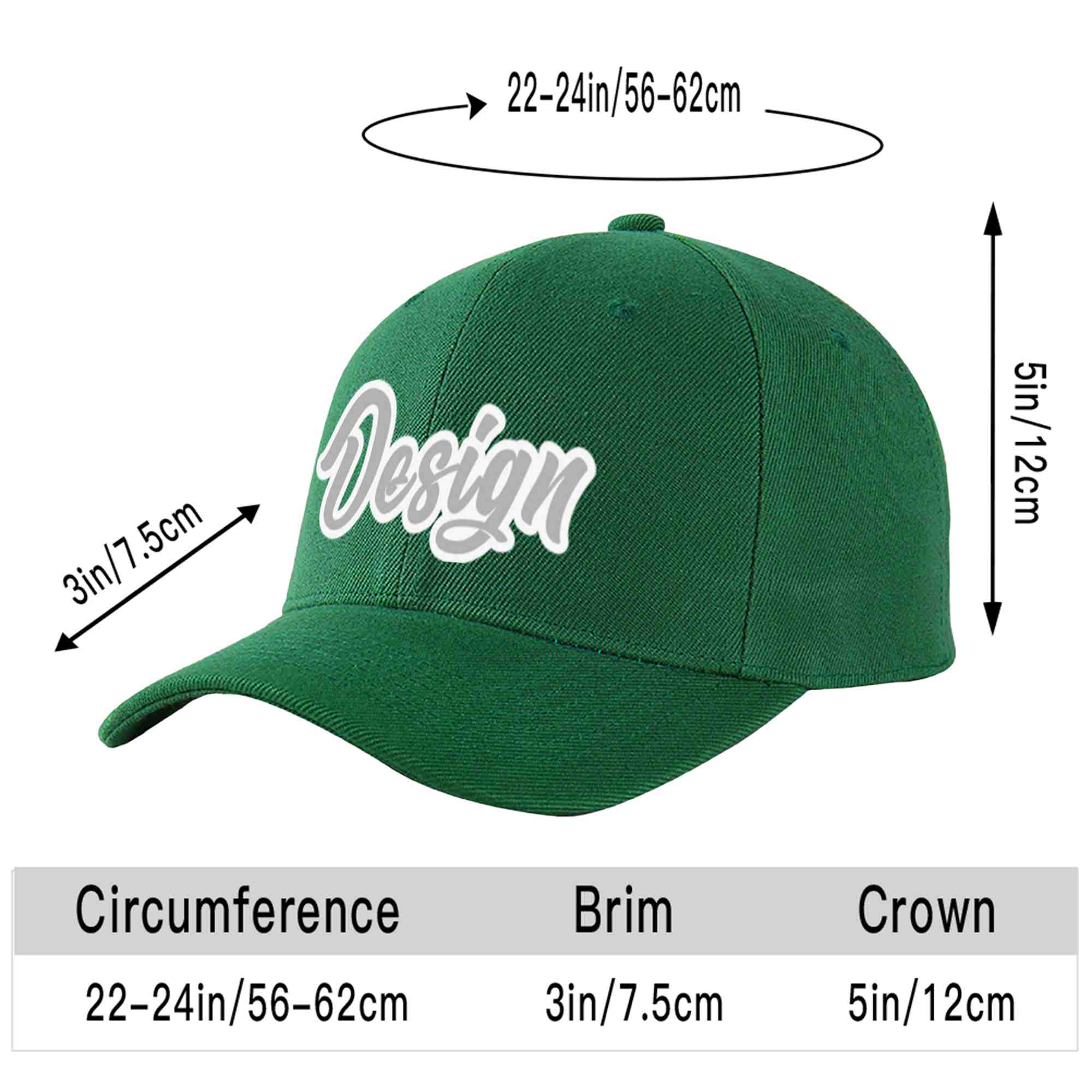 Custom Green Gray-White Curved Eaves Sport Design Baseball Cap