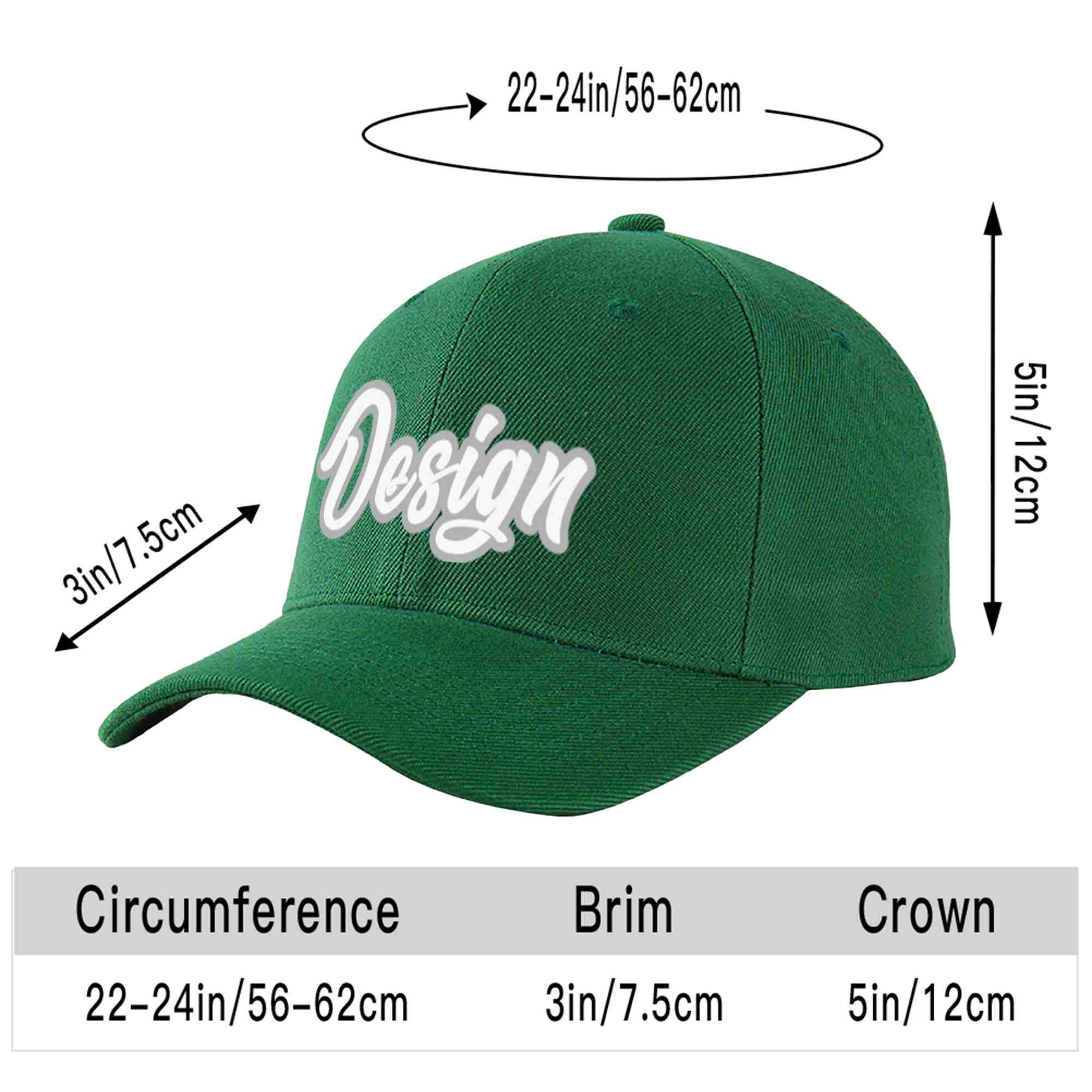 Custom Green White-Gray Curved Eaves Sport Design Baseball Cap