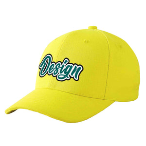 Custom Yellow Aqua-White Curved Eaves Sport Design Baseball Cap