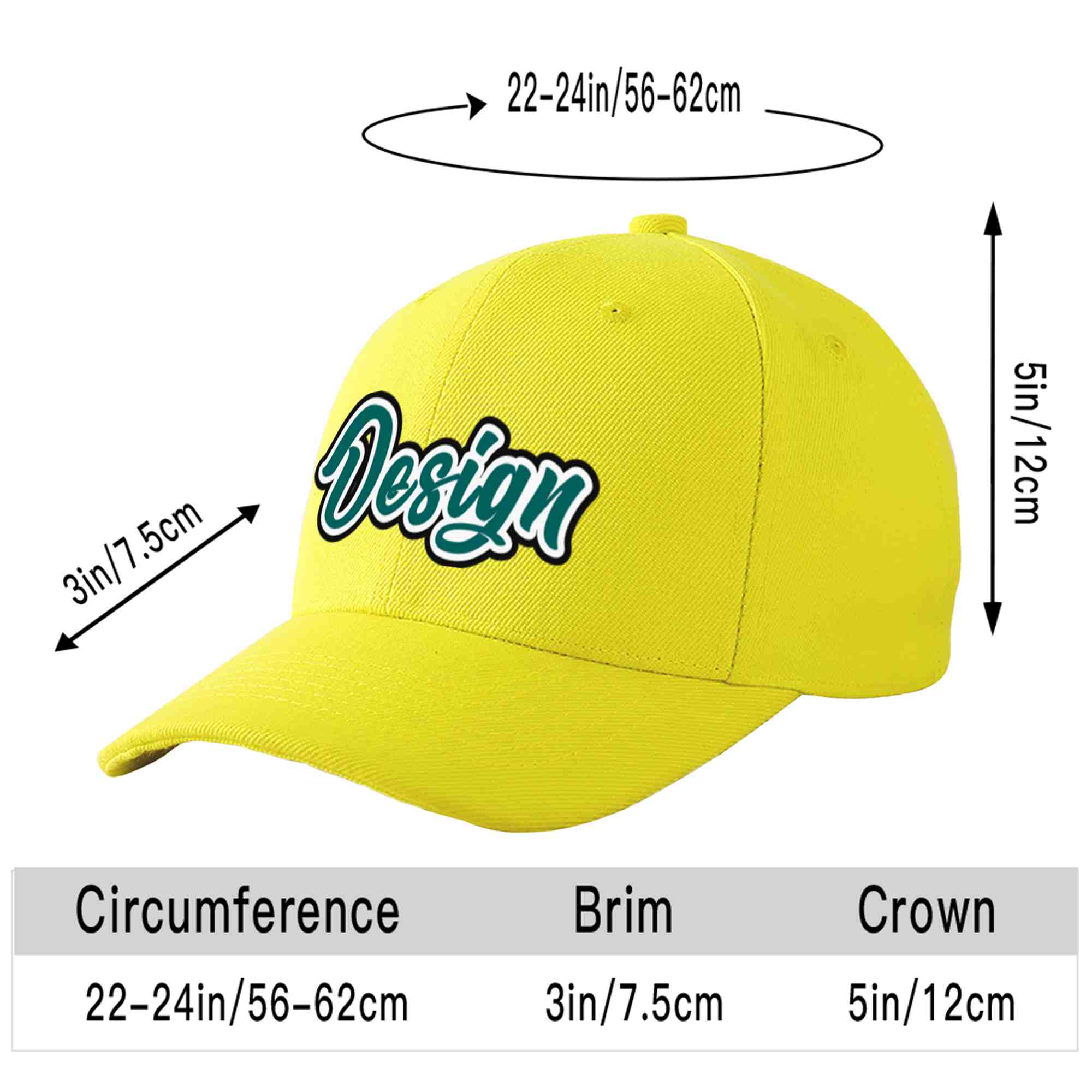 Casquette de baseball personnalisée jaune aqua-blanc courbée Eaves Sport Design