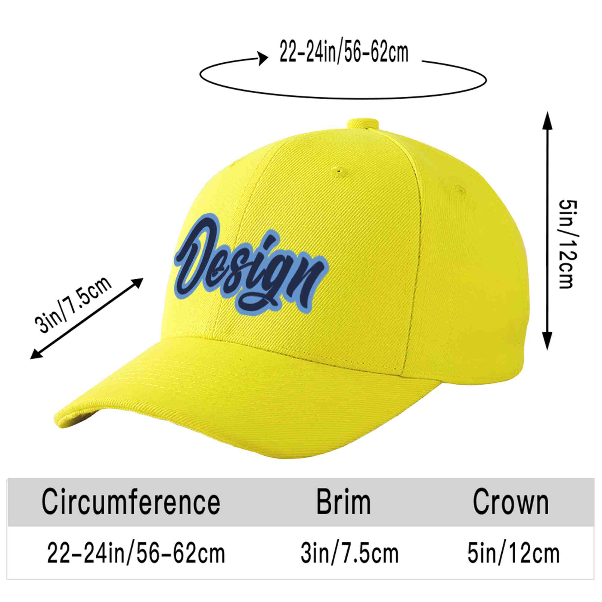 Custom Yellow Navy-Light Blue Curved Eaves Sport Design Baseball Cap