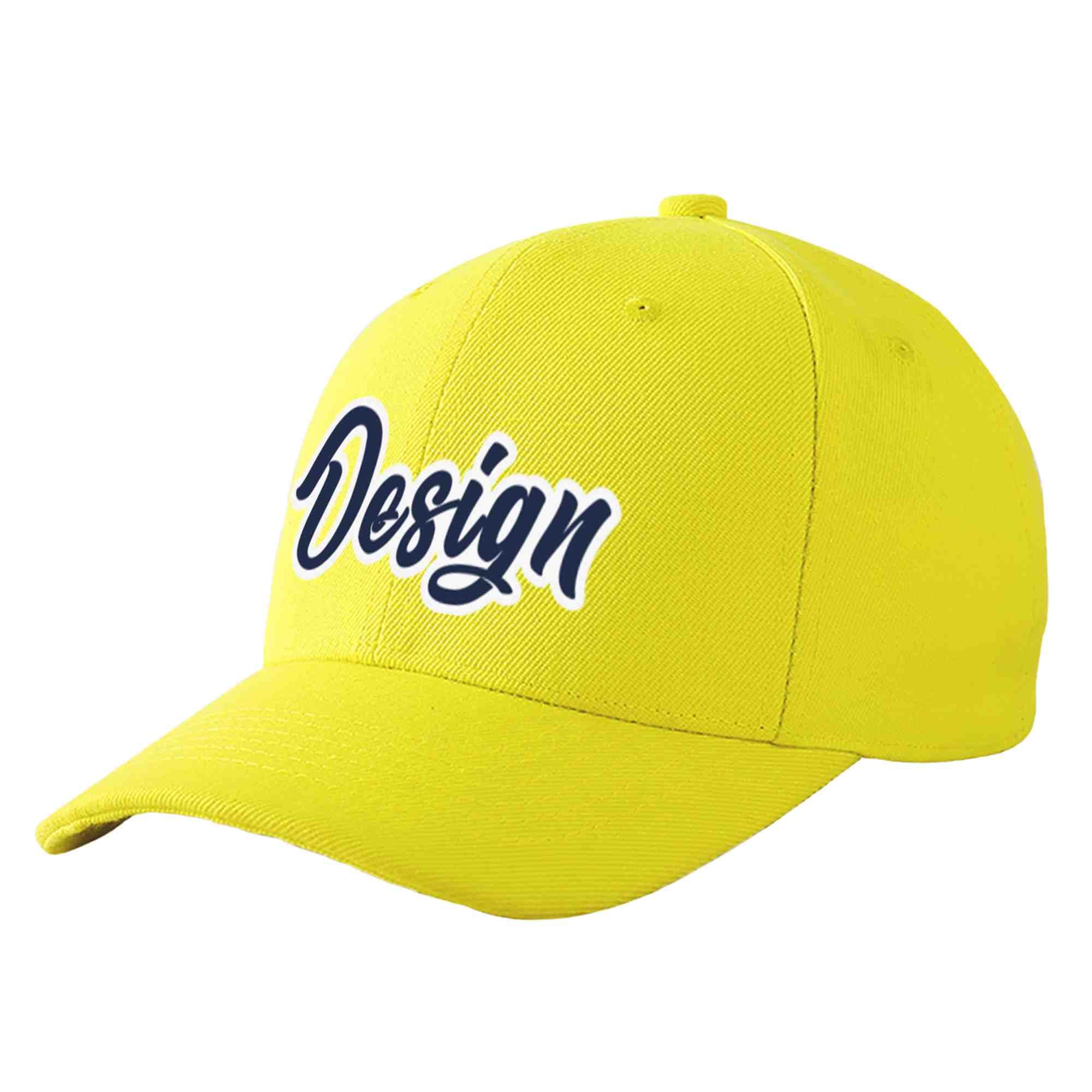 Casquette de baseball personnalisée jaune marine-blanc avec avant-toit incurvé