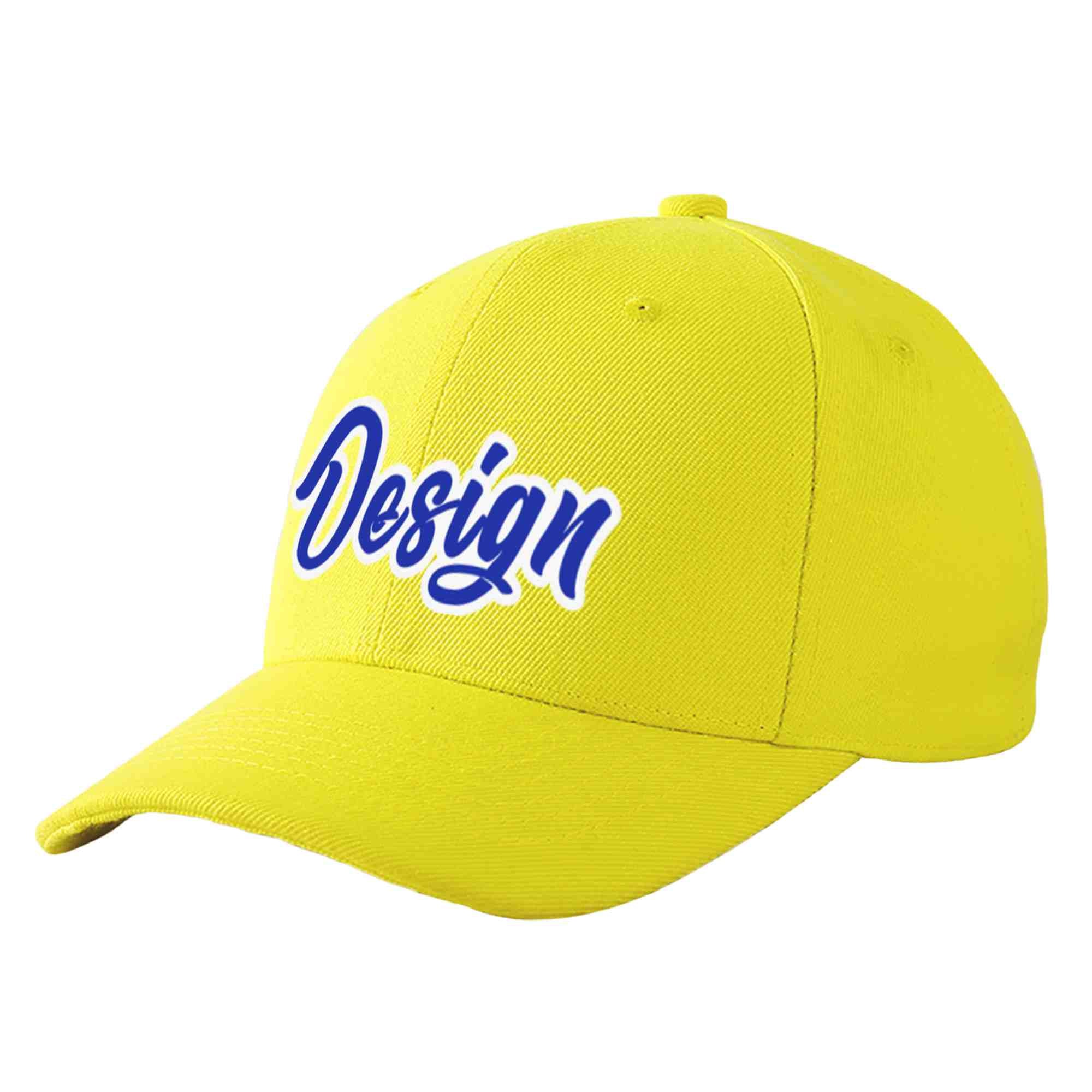 Custom Yellow Royal-White Curved Eaves Sport Design Baseball Cap