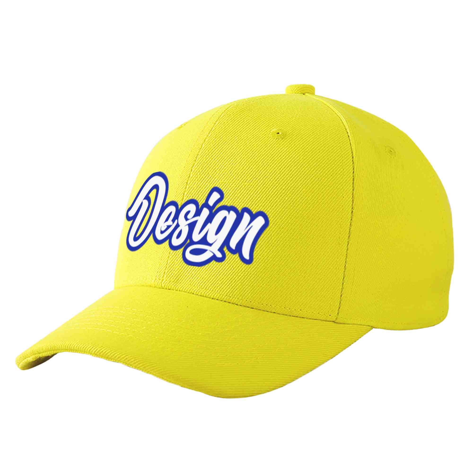 Casquette de baseball personnalisée jaune blanc-royal incurvée Eaves Sport Design