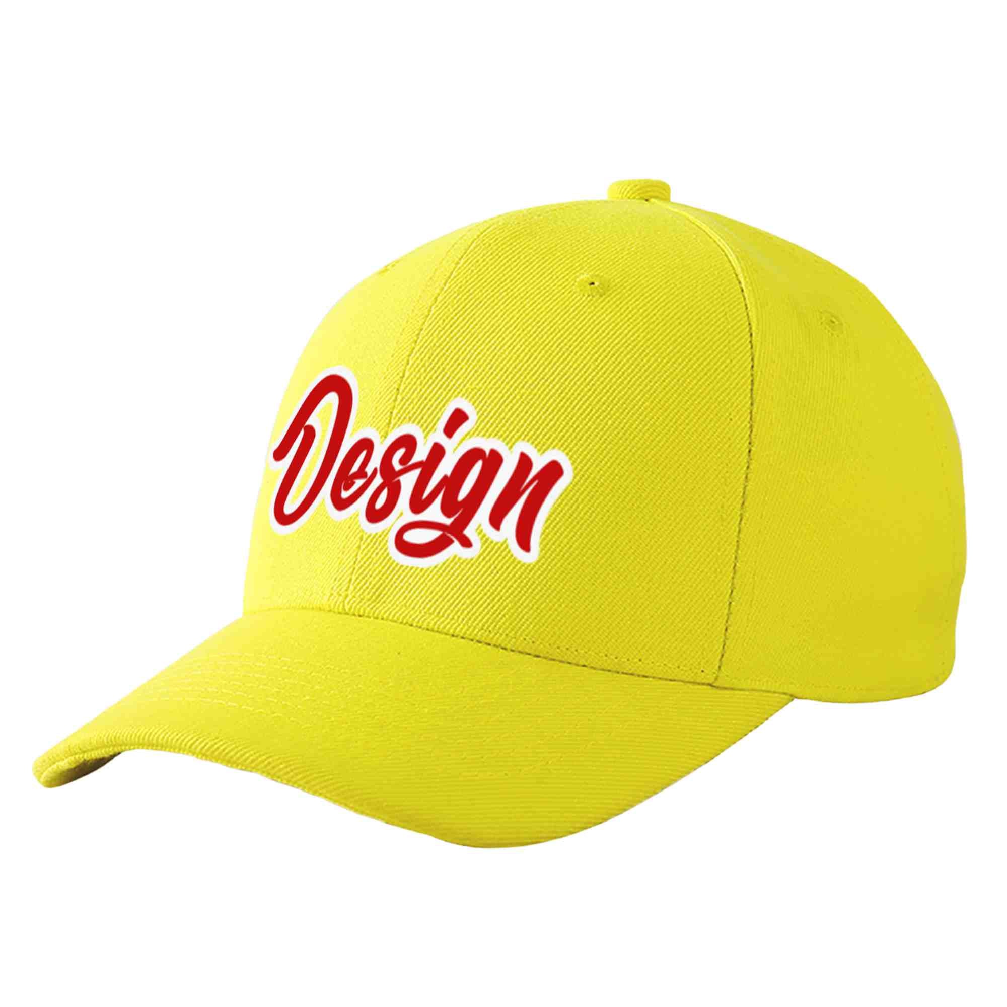 Casquette de baseball personnalisée jaune rouge-blanc avec avant-toit incurvé