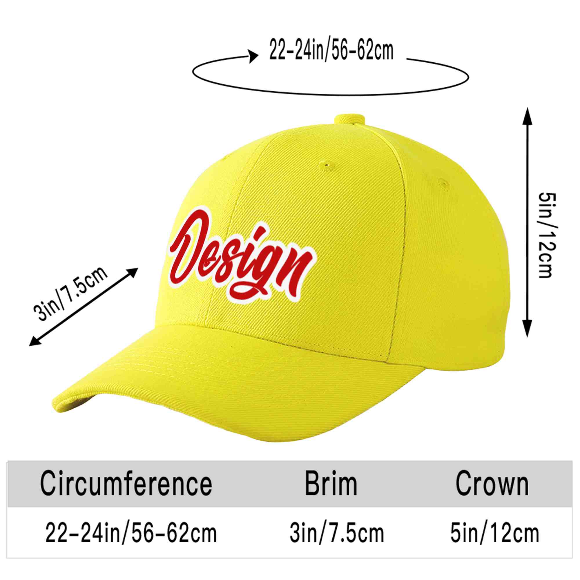 Casquette de baseball personnalisée jaune rouge-blanc avec avant-toit incurvé