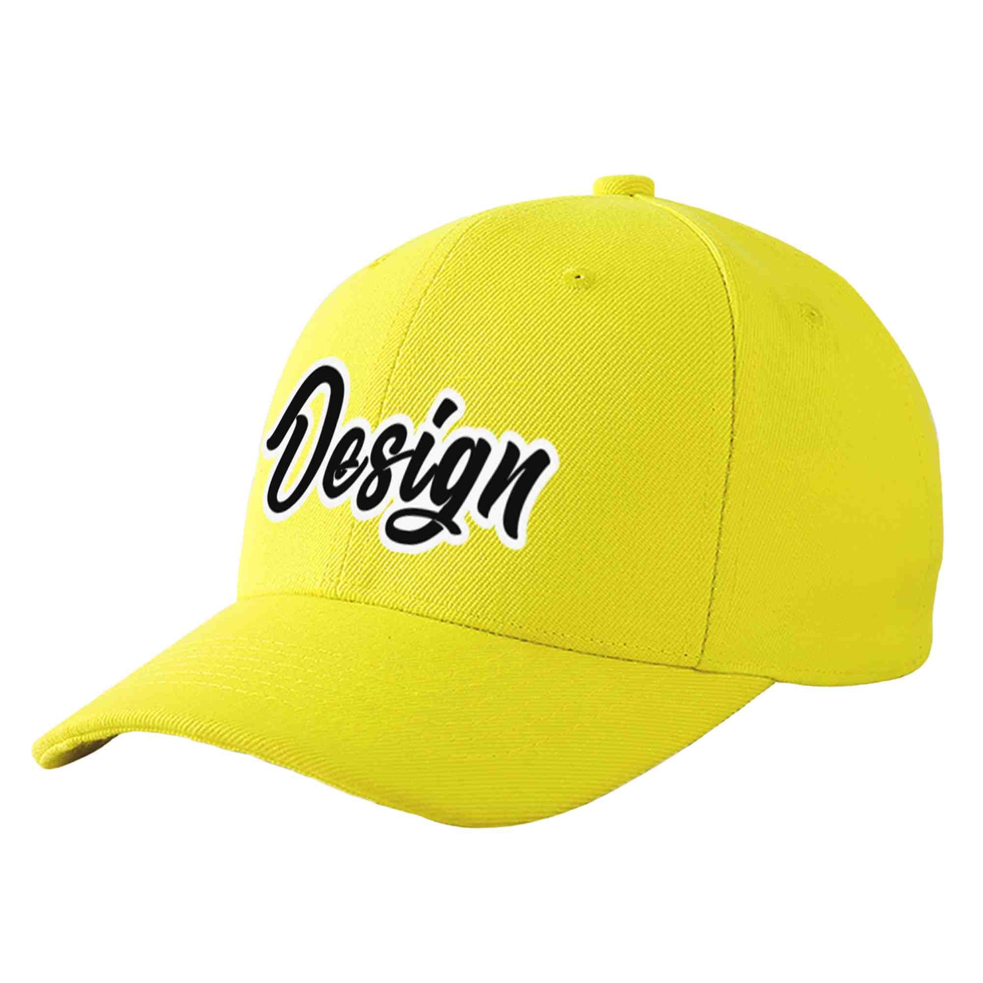 Casquette de baseball incurvée personnalisée jaune noir-blanc avec avant-toit