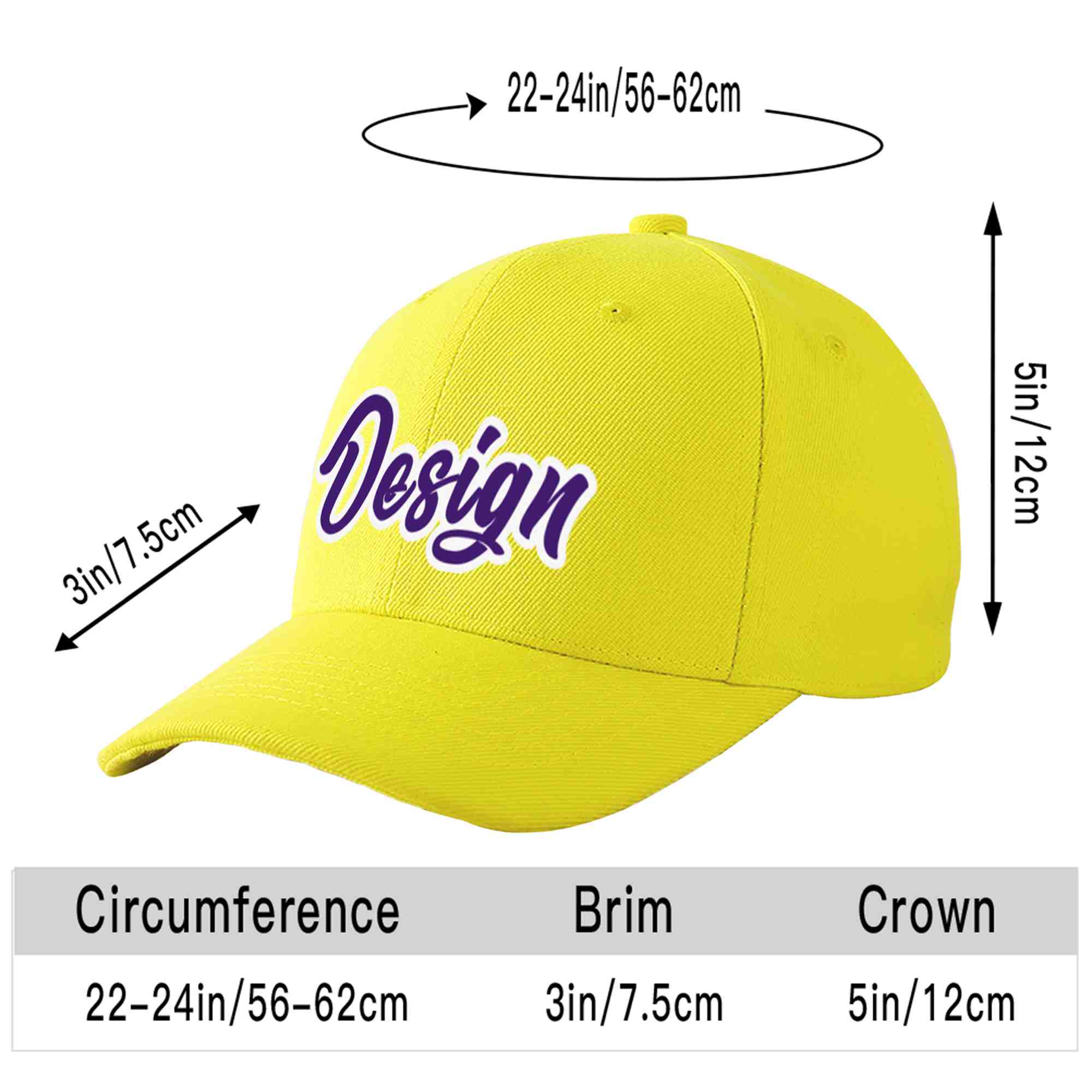 Casquette de baseball incurvée personnalisée jaune violet-blanc avec avant-toit