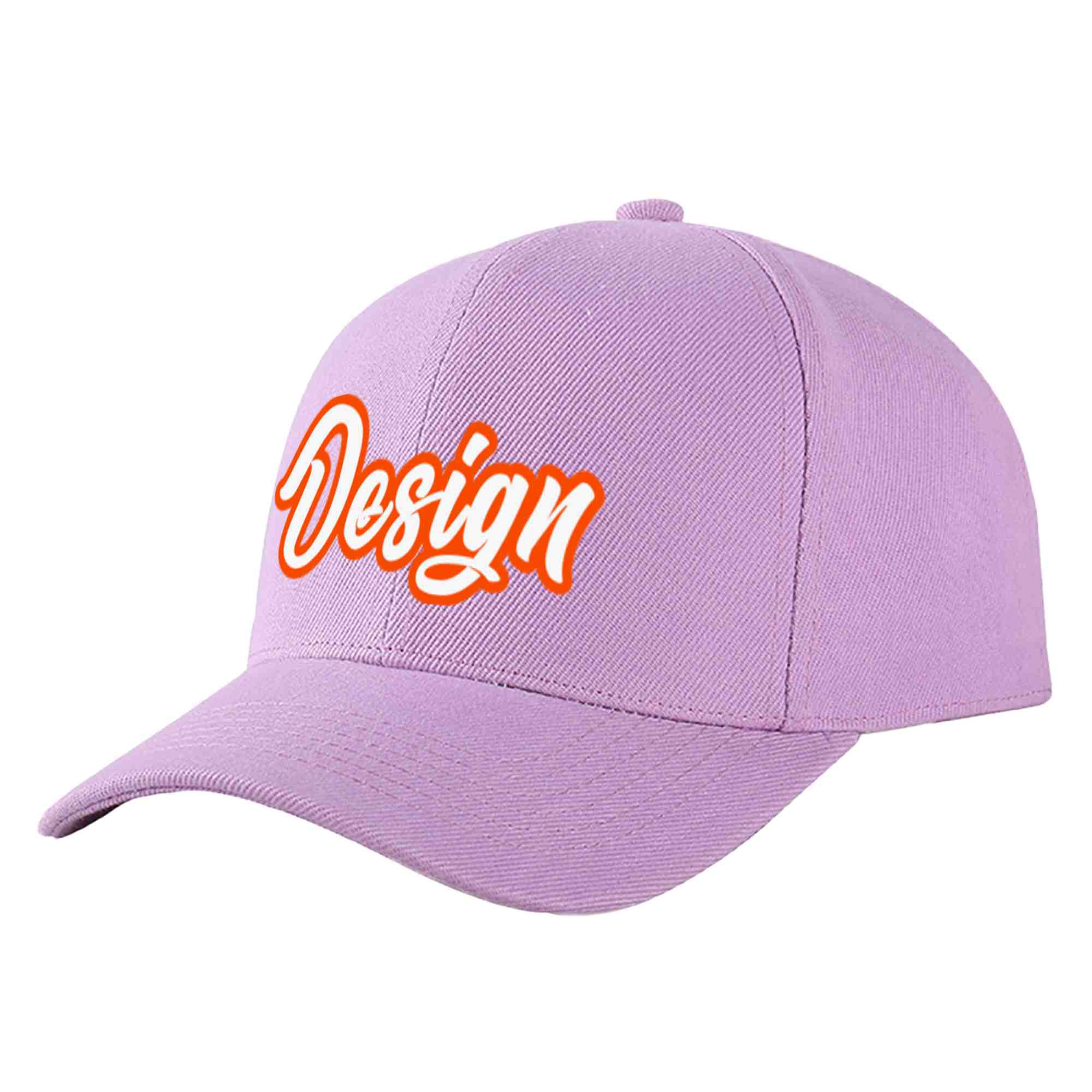 Casquette de baseball personnalisée, violet clair, blanc-orange, courbée, design sportif