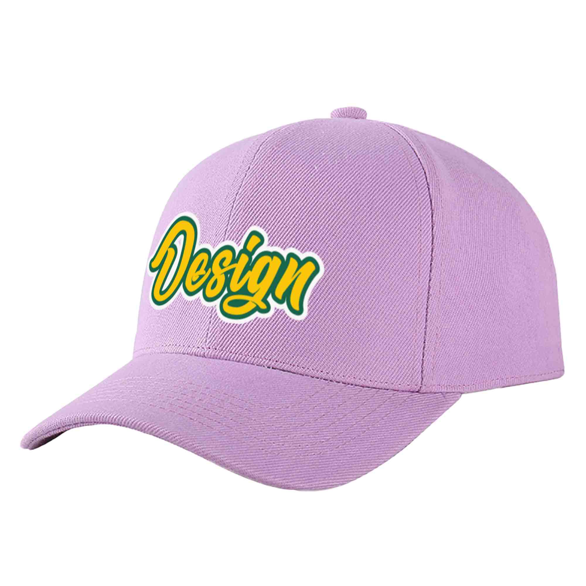 Casquette de baseball personnalisée avec avant-toit incurvé violet clair doré et vert Kelly