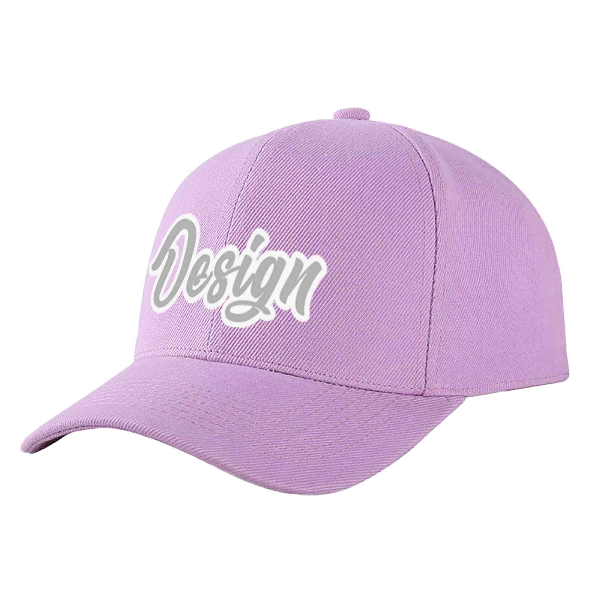 Casquette de baseball personnalisée, violet clair, gris-blanc, courbée, design sportif