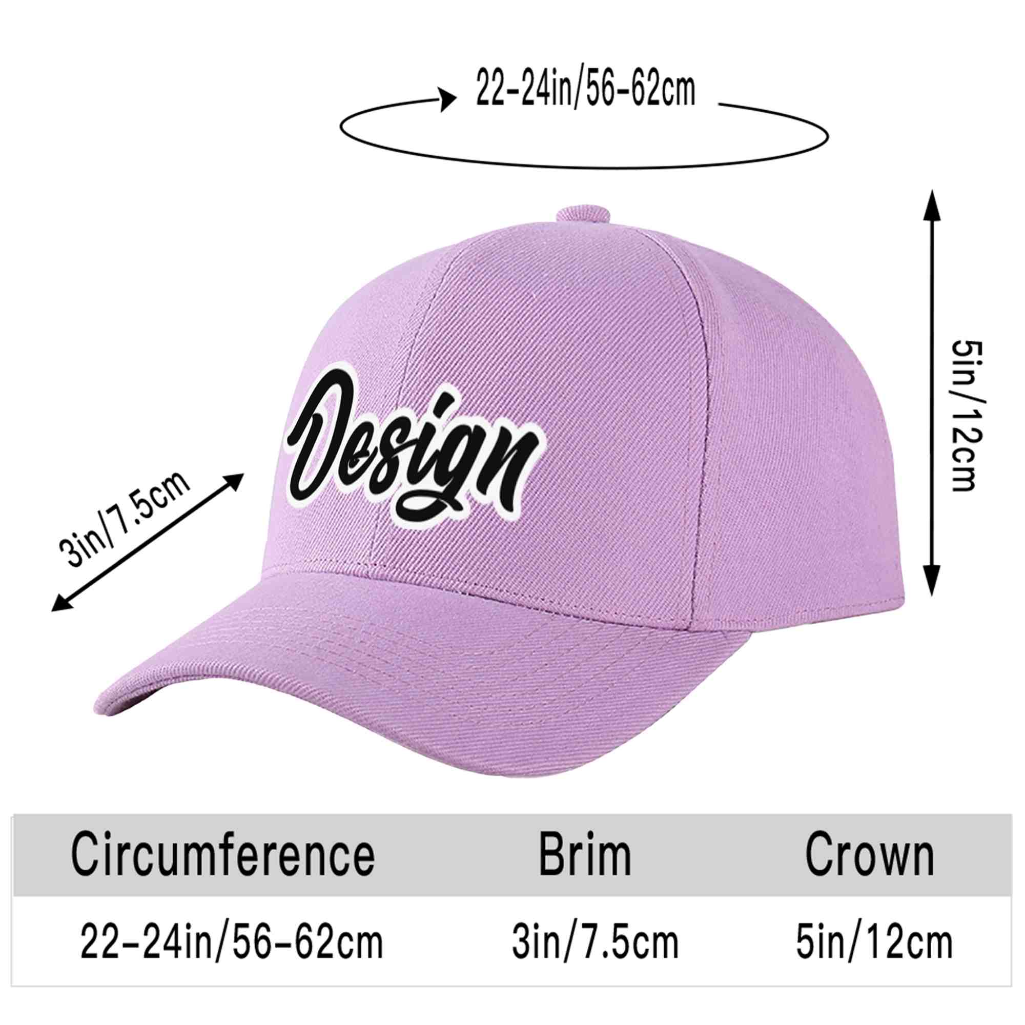 Custom Light Purple Black-White Curved Eaves Sport Design Baseball Cap