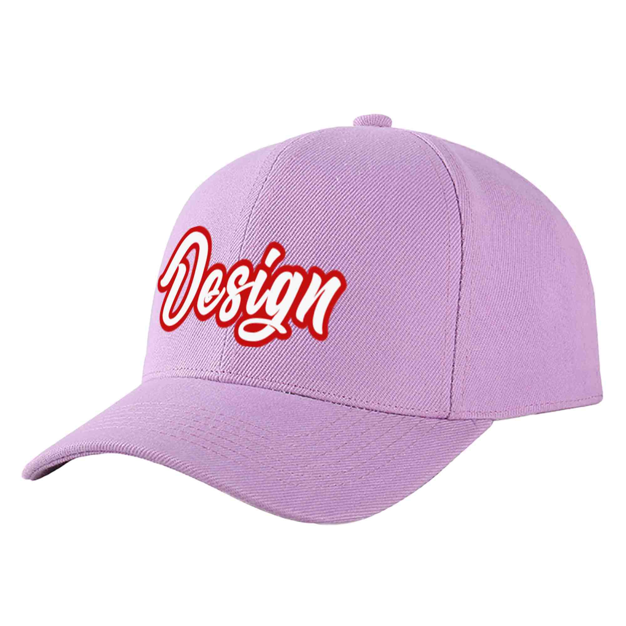 Custom Light Purple White-Red Curved Eaves Sport Design Baseball Cap