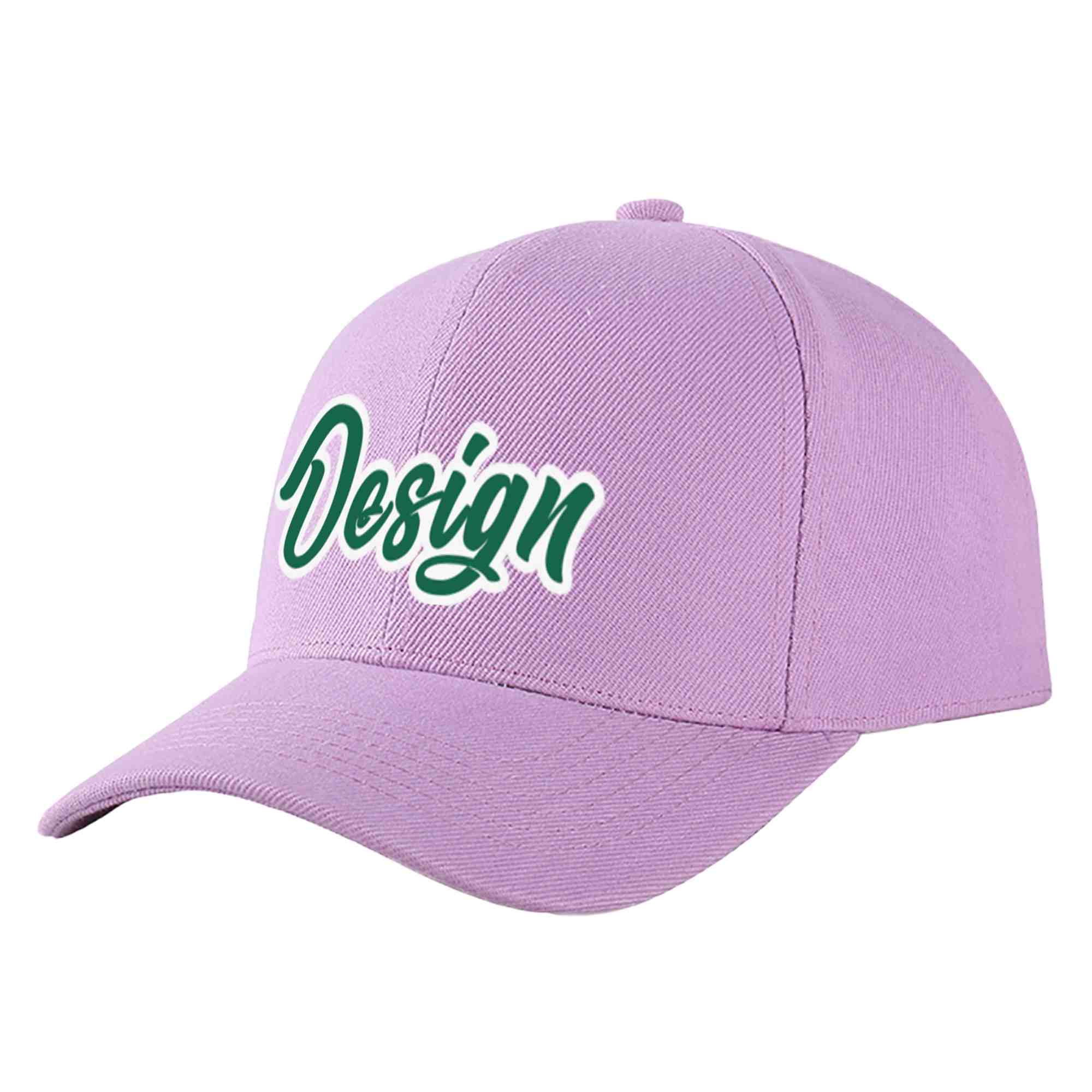 Casquette de baseball personnalisée, violet clair, vert-blanc, design sportif, avec avant-toit incurvé