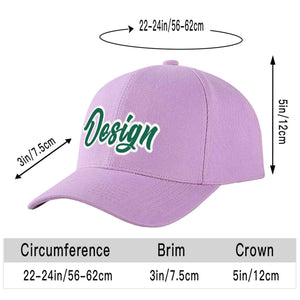 Casquette de baseball personnalisée, violet clair, vert-blanc, design sportif, avec avant-toit incurvé